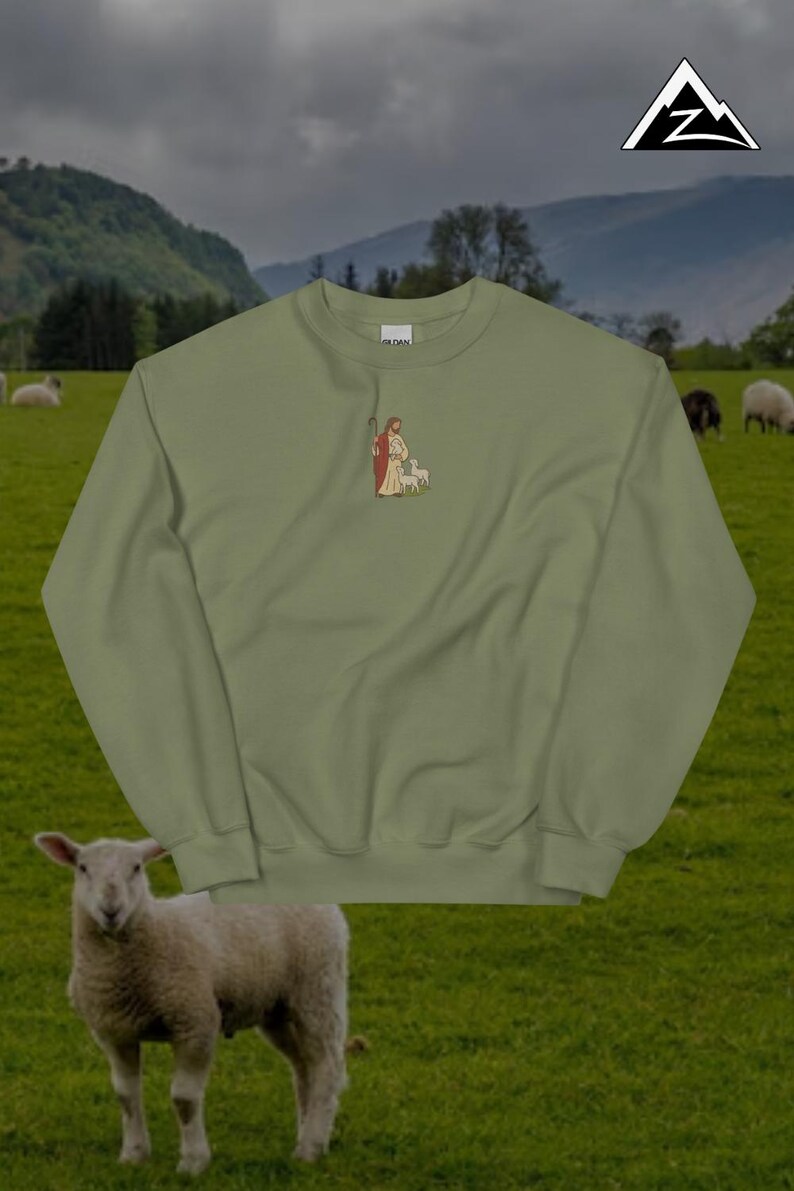 God herde broderad rund hals | Kristen troströja | Mjuk och mysig tröja Military Green