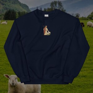God herde broderad rund hals | Kristen troströja | Mjuk och mysig tröja Navy