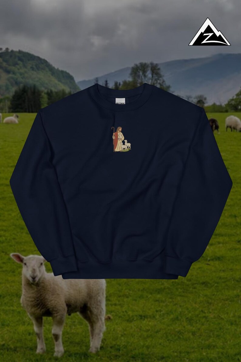 God herde broderad rund hals | Kristen troströja | Mjuk och mysig tröja Navy