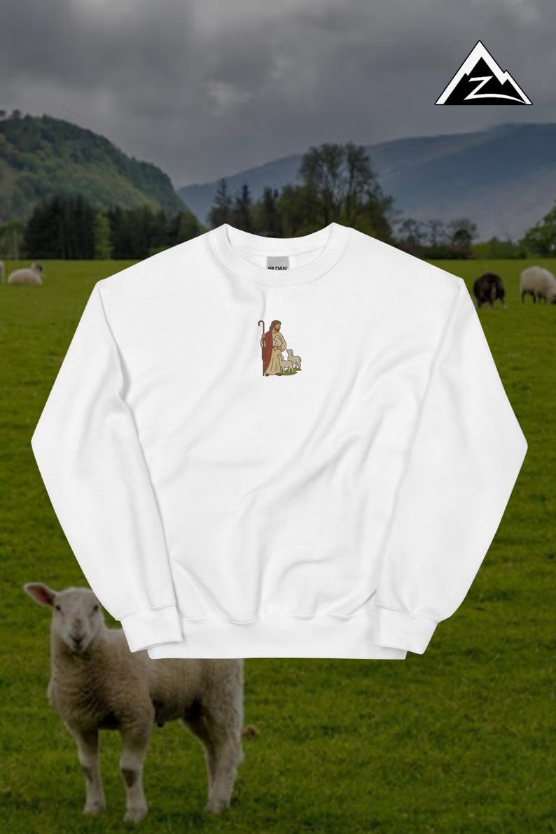 God herde broderad rund hals | Kristen troströja | Mjuk och mysig tröja White