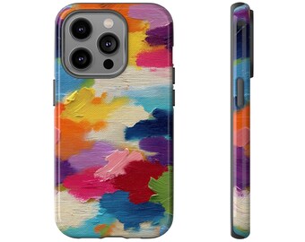 Kleurrijke abstracte verfstreken stoer hoesje | Telefoonhoesje olieverfschilderij - esthetisch kunstwerk geschikt voor iPhone 16 Pro Max 15 14 13 12 11 I vintage