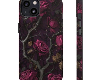 Custodia per telefono resistente con motivo rosa gotica / Decorazione floreale bordeaux