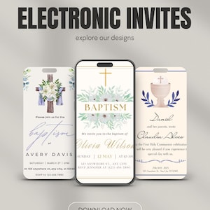 Invitación digital personalizada para celular para bautismo, invitación electrónica para católicos