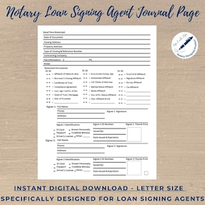 Notary Loan Signing Agent Journal Page