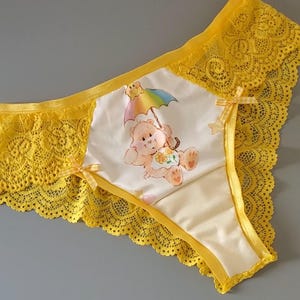 Care Bear Cute Cheeky Panties Women&#39;s Underwear Cartoon Printed Underwear Vintage Lingerie Handmade In The USA Bear Underwear Lace Panties