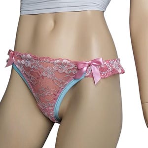 Ruffled Lace Cute Thong Panty Women&#39;s Underwear Flower Lace Underwear Vintage Lingerie Handmade In The USA Lace Thong Panty Vintage Panties