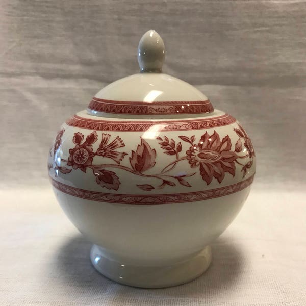 Vintage Red Transferware Sugar Bowl with Churchill Made in England Red White Restaurant Ware