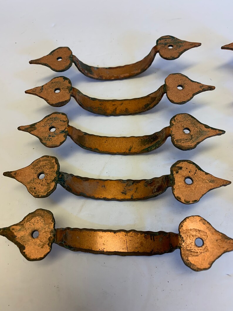 Vintage 10 Iron Copper Drawer Pulls Hammered Tudor Etsy
