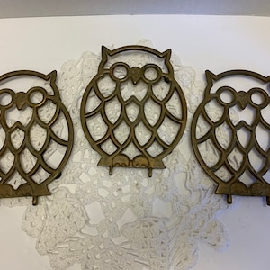 Vintage 3 Solid Brass Owl Trivets or Wall Hangings