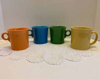 Vintage 4 Fiesta Mugs Homer Laughlin 3 with Ring Handles 1 Regular Handle Coffee Cups Mugs