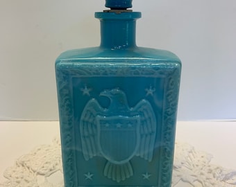 Vintage Slag Turquoise Blue Slag Glass Liquor Decanter 1969 with Naked Topless Lady Cool Barware Americana #4