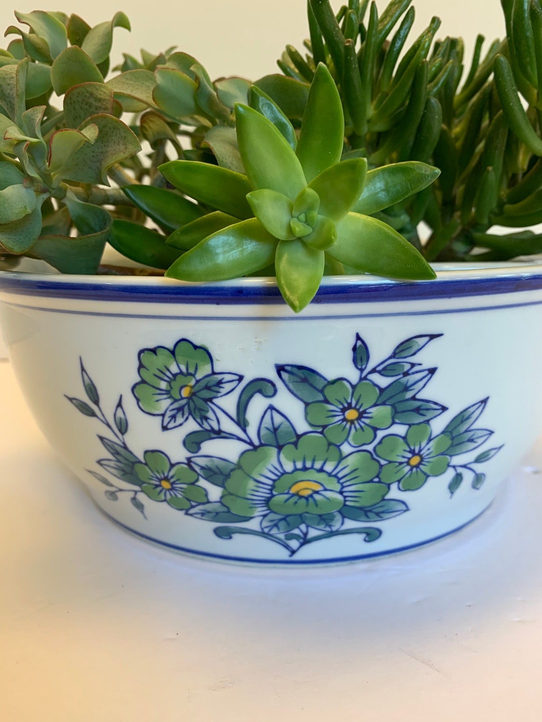 Vintage Large Fishbowl Planter Ceramic Pottery Blue White Etsy