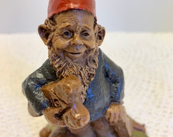 Vintage Gnome by Artist Tom Clark Doug or Dawg with Dog Bones Signed by Artist in Pecan Resin