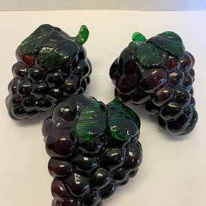 Vintage 3 Glass Grapes Hand Blown Purple Glass Grapes
