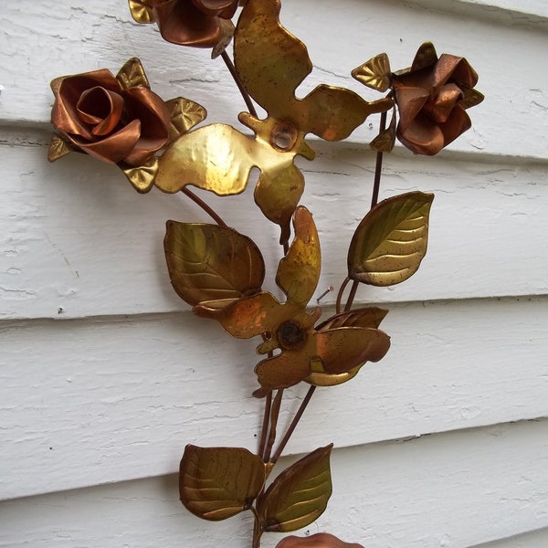 Vintage Copper and Brass Candle Sconce Wall Hanging Copper Roses