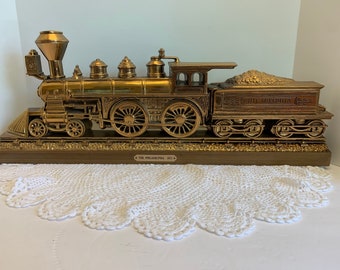 Vintage Train Burwood Wall Sculpture "The Philadelphia 1871" Locomotive Gold Wall Hanging