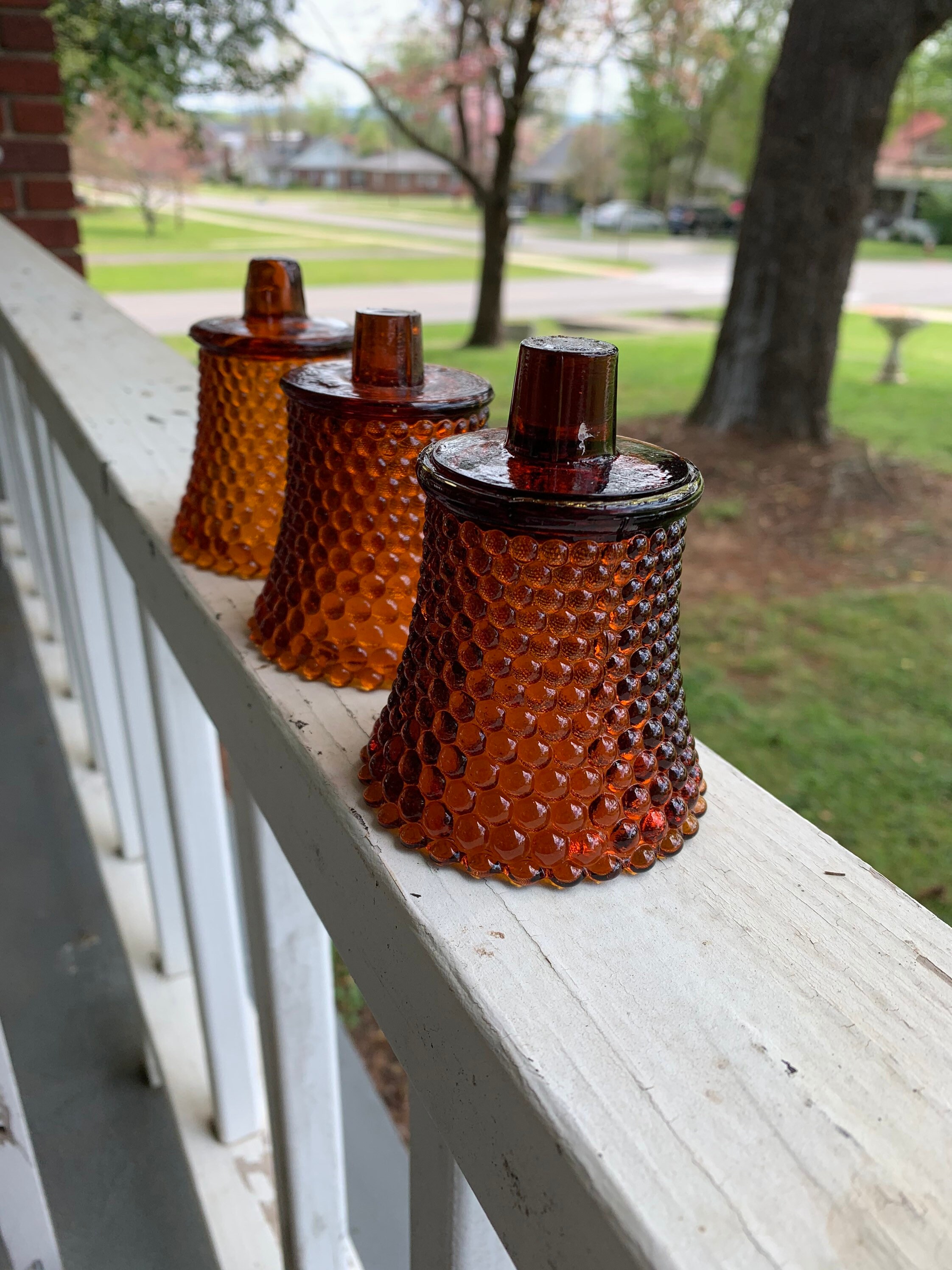 Vintage 3 Votives Amber Glass Peg Votives for Candle Holder Etsy
