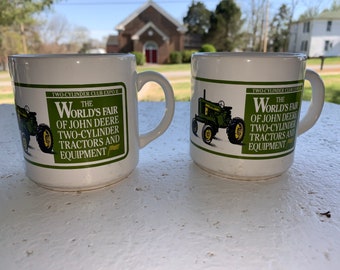 Vintage 2 The World's Fair of John Deere Tractor Mugs Coffee Mugs Two Cylinder Club Expo Tractors and Equipment