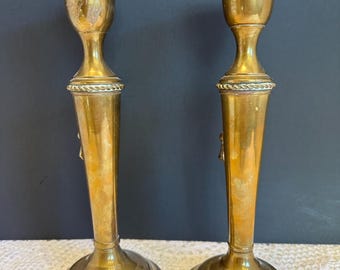 Vintage 2 Brass Candlesticks Rope and Tassel Made in India Candle Holders
