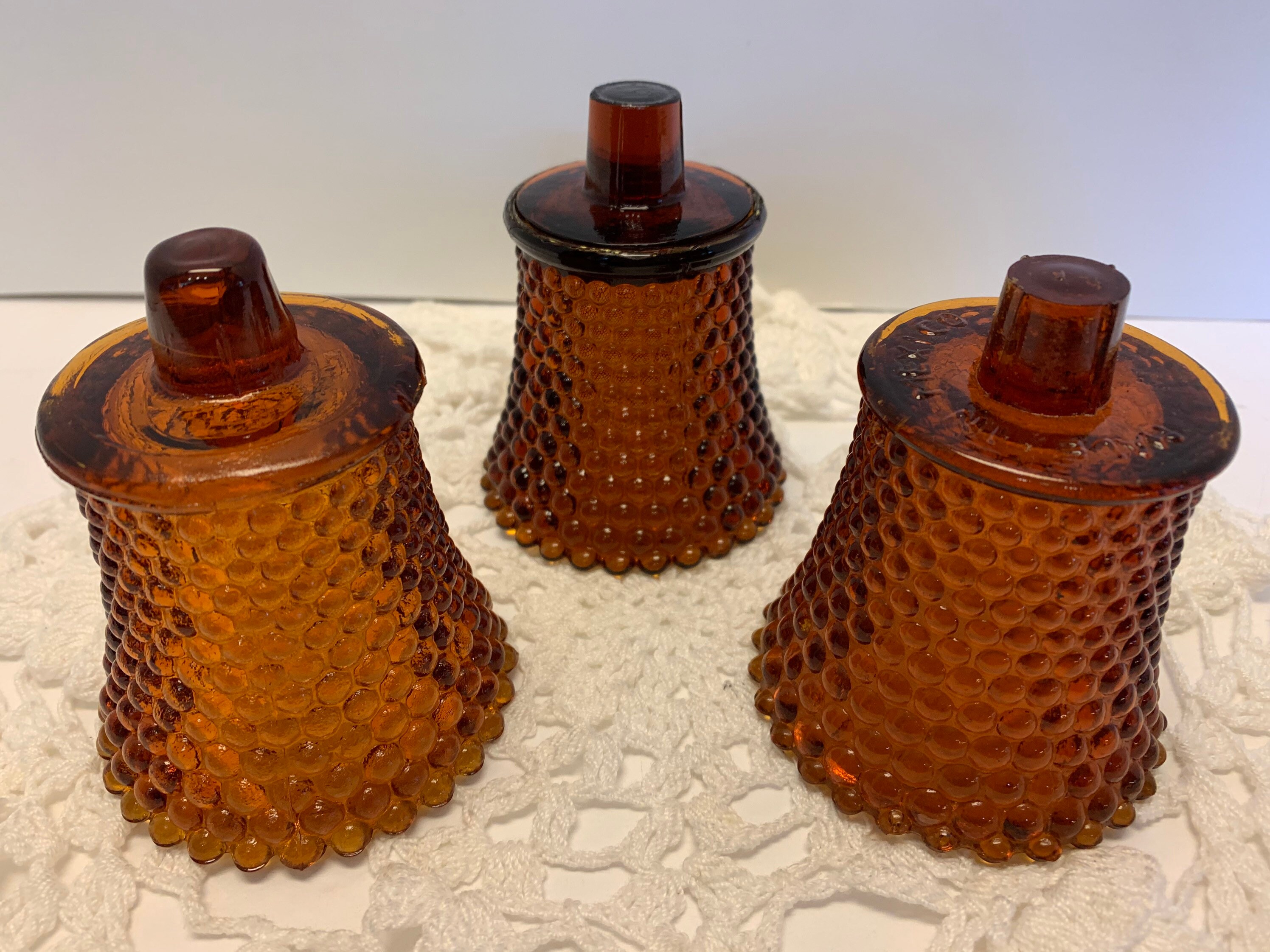 Vintage 3 Votives Amber Glass Peg Votives for Candle Holder Etsy