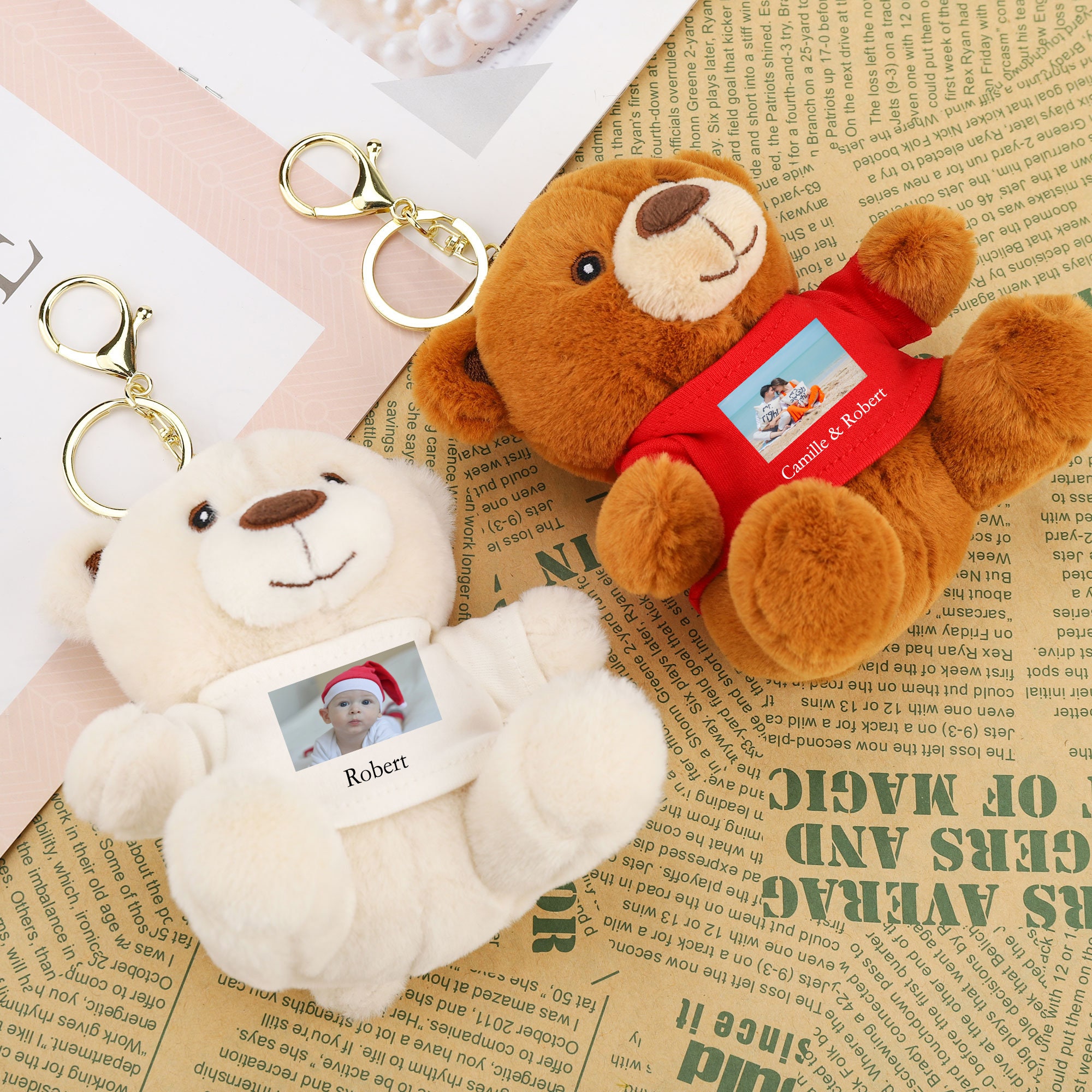 RoadRageTags Teddy Bear Keychain, Custom Name Teddy Bear Keyring, Baby Shower Gift, Personalized Plush Toy, Stuffed Teddy Bear for Kid, Birthday Gift