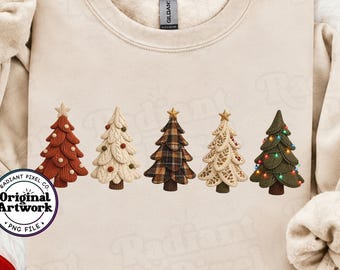 Christmas Tree PNG, Knitted Yarn Winter Clipart, Evergreen Decorated Holiday Tree, Digital Download