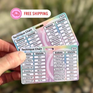 Radiology Technique Card, Xray Badge Reel Card, Technique Chart, Xray Tech Gift, Xray Student Gift, DR Technique Chart, Xray Cheat Sheet