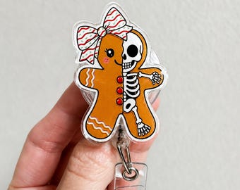 Skeleton Gingerbread Badge Reel, Cute Christmas Badge Reel, Xray Badge, Radiology/Nurse Gift
