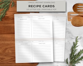 Recipe Card Printable, Modern Recipe Card, Recipe Book Page, Recipe Binder, DIY Kitchen Organization, Family Recipe Book