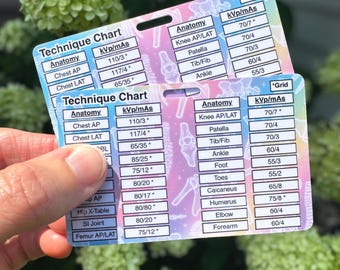 Radiology Technique Card, Xray Badge Reel Card, Technique Chart, Xray Student Gift, Clinical Reference (Horizontal)