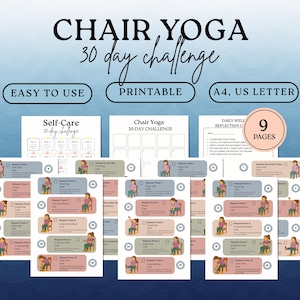 Yoga en silla para bajar de peso en adultos mayores (imprimible), programa de ejercicios de 30 días, paquete de bienestar con guía de entrenamiento (PDF).