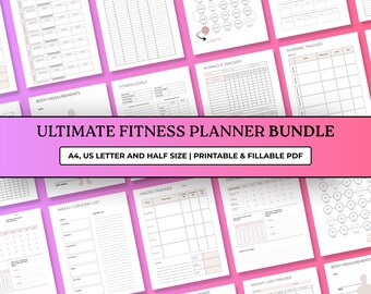 Druckbare Fitness Planer Bundle, tägliches Übungstagebuch, digitales Fitness Journal, Trainingsplaner, Sofort Download