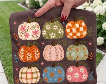 Boho Pumpkin PNG, Preppy Fall Sublimation Design, Floral Pumpkin Pattern, Autumn Shirt PNG, Trendy Thanksgiving Png