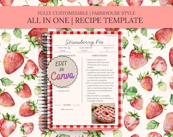 Farmhouse Style Canva Template- Recipe Page Bundle for Cookbook Creators, Digital Download