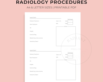 Werkblad radiologieprocedures, afdrukbaar ARRT-studiehulpmiddel, röntgenpositionering student, techniekkaart, digitale download