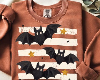 Halloween Bats Stripes PNG Bundle, Distressed Fall Shirt Design, Trendy Spooky Season Sweatshirt, Graphic Sublimation Design