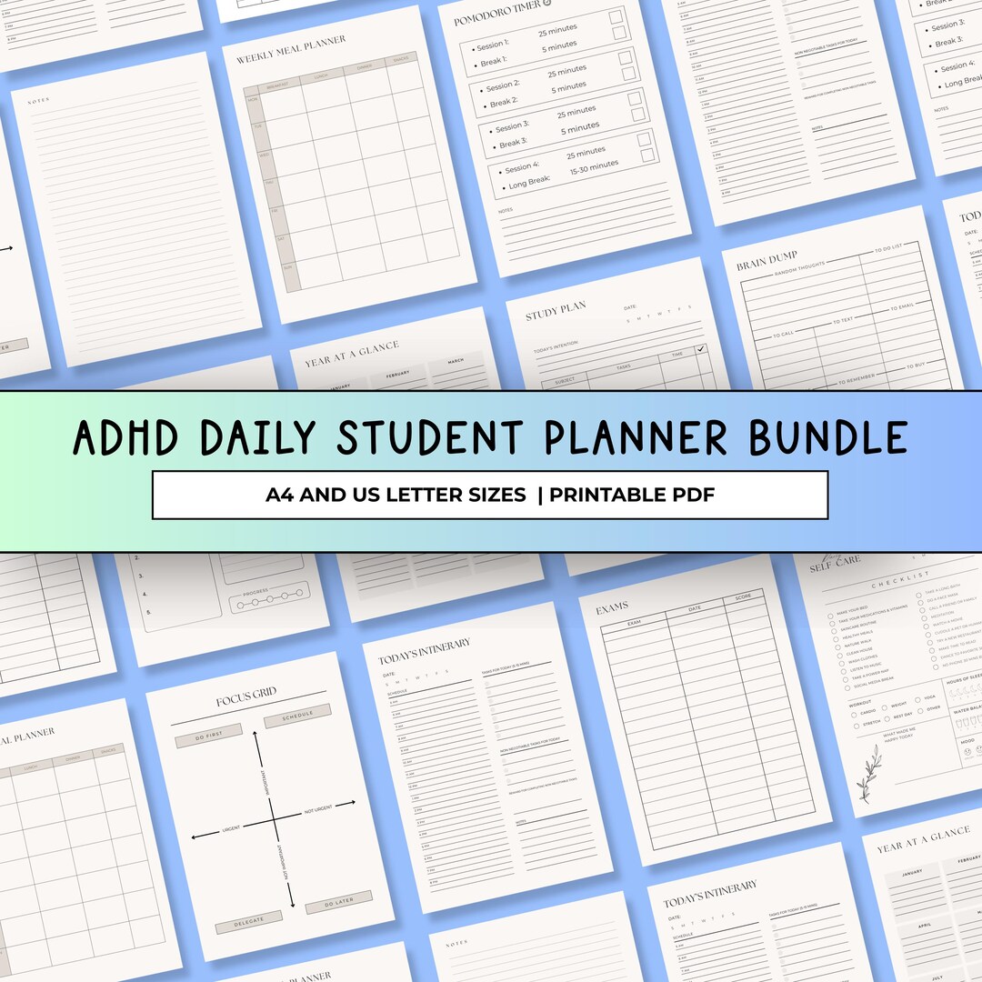 ADHD Planner Bundle for Students, Printable Undated Daily & Weekly ...