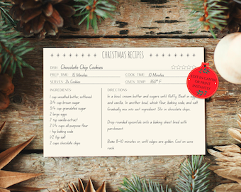 Weihnachtsrezeptkarte, druckbare Rezeptvorlage, einfache Rezeptkarte, druckbare Rezeptkarte 4x6, in Canva bearbeiten