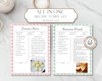 Recipe Template, Cookbook Page, Editable Recipe, Printable Recipe Card, Cookbook Templates PDF, Farmhouse Style, Edit in Canva