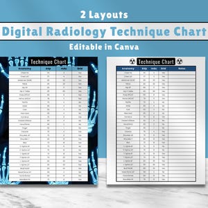 Radiology Technique Chart Printable, Xray Study Guide for Rad Tech Student, Digital Radiology Cards, Xray mAs & kVp Guide, Digital Download