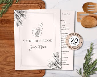 Minimalist Editable Recipe Template, Editable Recipe Binder Kit, Printable Recipe Card, Cookbook Templates PDF + Bonus pages, Edit in Canva