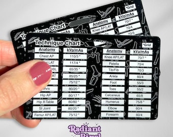 Radiology Technique Card, Xray Badge Reel Card, Technique Chart, Xray Tech Gift, Xray Student Gift, DR Technique Chart, Xray Cheat Sheet