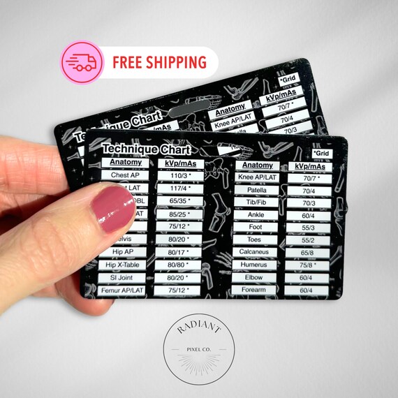 Radiology Technique Card, Xray Badge Reel Card, Technique Chart, Xray Tech Gift, Xray Student Gift, DR Technique Chart, Xray Cheat Sheet