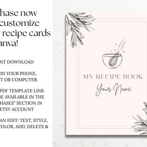 Minimalist Editable Recipe Template, Editable Recipe Binder Kit, Printable Recipe Card, Cookbook Templates PDF + Bonus pages, Edit in Canva image 6