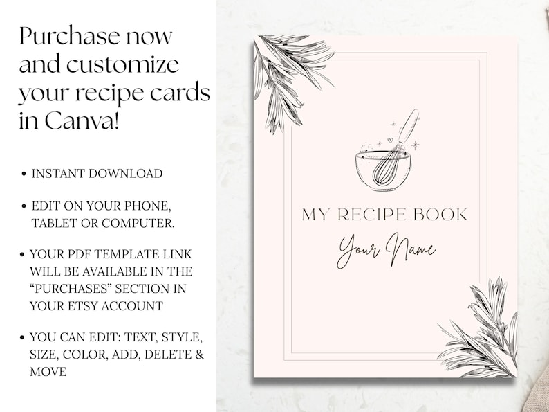 Minimalist Editable Recipe Template, Editable Recipe Binder Kit, Printable Recipe Card, Cookbook Templates PDF + Bonus pages, Edit in Canva image 6