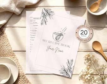 Minimalist Editable Recipe Template, Editable Recipe Binder Kit, Printable Recipe Card, Cookbook Templates PDF + Bonus pages, Edit in Canva