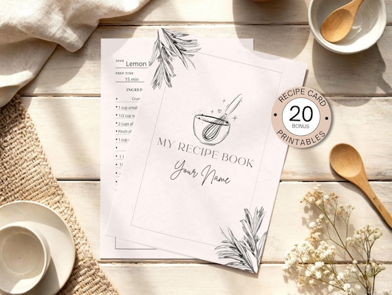 Minimalist Editable Recipe Template, Editable Recipe Binder Kit, Printable Recipe Card, Cookbook Templates PDF + Bonus pages, Edit in Canva
