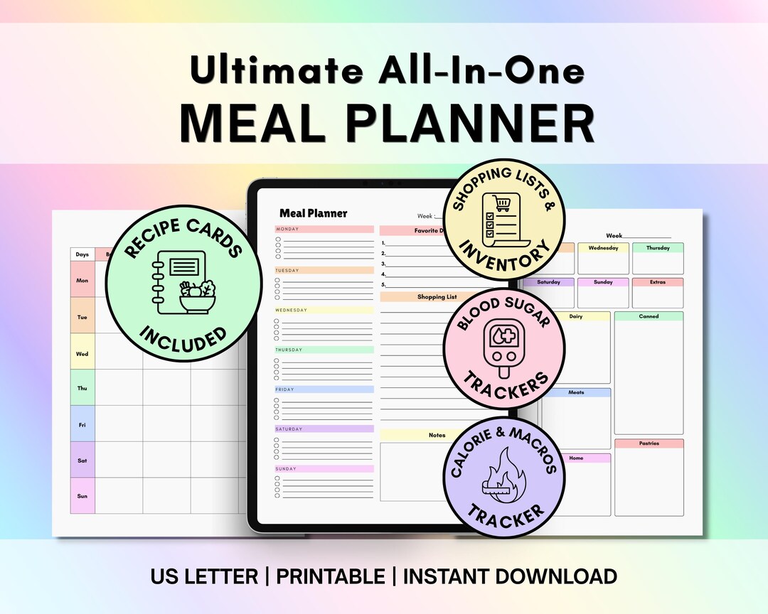 Ultimate Meal Planner Bundle Printable, Kitchen Organizer, Menu Plan ...