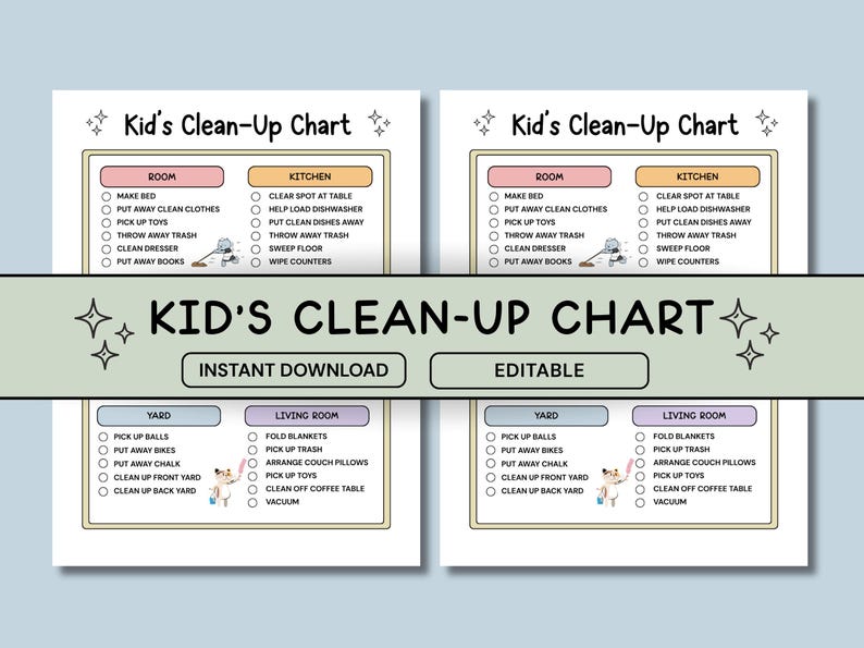 Kids Editable Chore Chart Template, Household Cleaning Schedule, Adhd ...