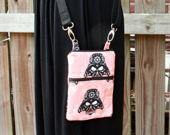Cell Phone Bag in Peach Star Wars Print - Zipper Bag - Small Crossbody